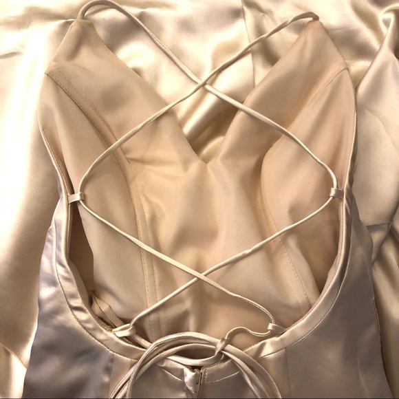 Satin Prom Dress with Criss Cross Back - Picture 4 of 6